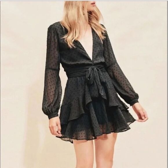 For Love & Lemons Tarta Mini Black Noir Dress Long Sleeve  Size XS - Picture 8 of 13